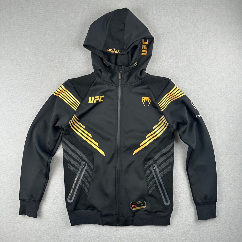 Venum UFC Hoodie Mens Small Black Gold Fight Night Authentic Full Zip Walkout